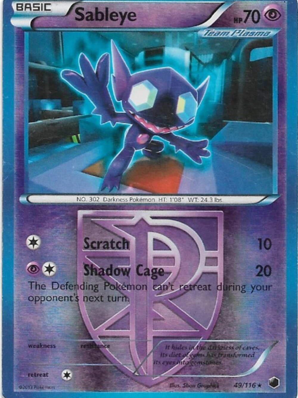 Pokemon Sableye 49/116 Plasma Freeze Reverse Holo LP